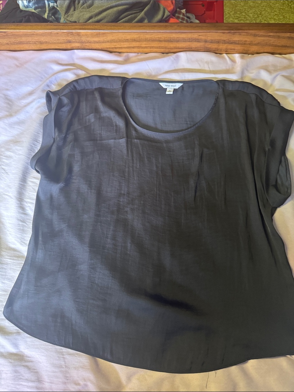 Nine West Black Sheer Scoop-Neck Cap Sleeve Blouse